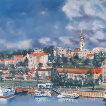 Painting titled "Belgrade 2" by Dejan Gulicoski, Original Artwork, Oil Mounted on Wood Stretcher frame