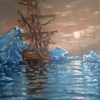 Painting titled "iceberg" by Dejan Gulicoski, Original Artwork, Oil Mounted on Wood Stretcher frame