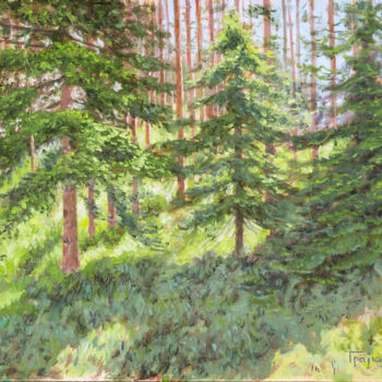 Pittura intitolato "Sun in the Pine For…" da Dejan Trajkovic, Opera d'arte originale, Olio