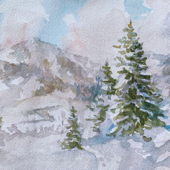 Peinture intitulée "Winter in Mountain" par Dejan Trajkovic, Œuvre d'art originale, Aquarelle