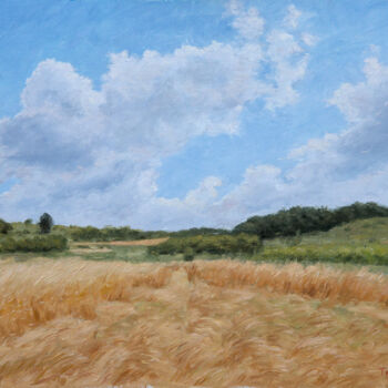 Malarstwo zatytułowany „The Wheat Fell” autorstwa Dejan Trajkovic, Oryginalna praca, Olej Zamontowany na Karton