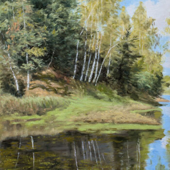 Peinture intitulée "Birches by the Bay" par Dejan Trajkovic, Œuvre d'art originale, Huile