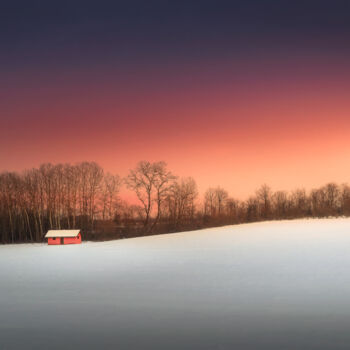 Photography titled "Red hut in the snow" by Dejan Travica, Original Artwork, Digital Photography