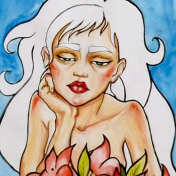 Painting titled "Daydreamin'" by Zmayoslawa, Original Artwork, Watercolor