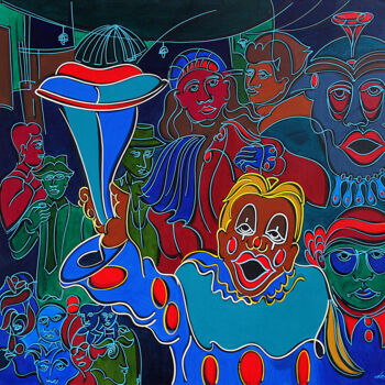 Peinture intitulée "the-lonely-clown-15…" par Dek, Œuvre d'art originale, Acrylique Monté sur Autre panneau rigide