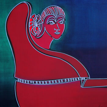 Ζωγραφική με τίτλο "red cape girl 130x1…" από Dek, Αυθεντικά έργα τέχνης, Ακρυλικό