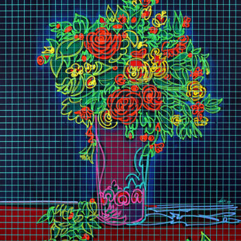 Painting titled "the pink vase" by Dek, Original Artwork, Acrylic Mounted on Cardboard
