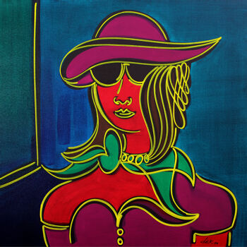 Painting titled "girl with hat" by Dek, Original Artwork, Acrylic