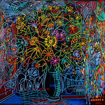 Malerei mit dem Titel "the big colored vase" von Dek, Original-Kunstwerk, Acryl Auf Holzplatte montiert