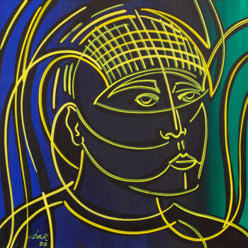 Картина под названием "face IV" - Dek, Подлинное произведение искусства, Акрил Установлен на Деревянная рама для носилок