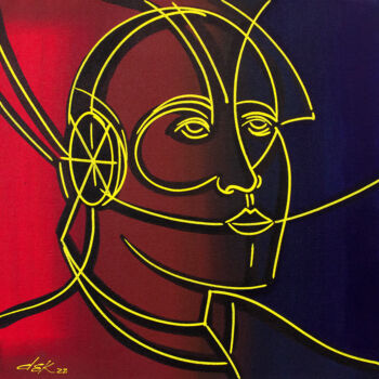 Painting titled "face II" by Dek, Original Artwork, Acrylic Mounted on Wood Stretcher frame
