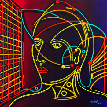 Картина под названием "face VII" - Dek, Подлинное произведение искусства, Акрил Установлен на Деревянная рама для носилок