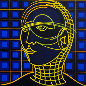 Schilderij getiteld "face X" door Dek, Origineel Kunstwerk, Acryl Gemonteerd op Frame voor houten brancard