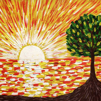 Ζωγραφική με τίτλο "Sunrise and the Tre…" από Dmytro Rybin, Αυθεντικά έργα τέχνης