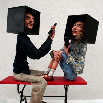 Sculpture titled "Virtual lovers" by Dekoque, Original Artwork, Resin