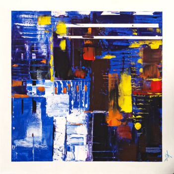 Painting titled "Carré Bleu Abstrait" by Déla, Original Artwork, Acrylic