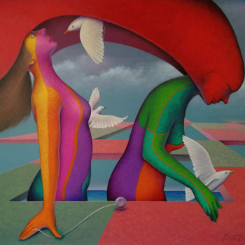 Malerei mit dem Titel "Entretenidas con pa…" von Delabarra, Original-Kunstwerk, Öl