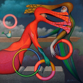 Peinture intitulée "Maniobras con aros" par Delabarra, Œuvre d'art originale, Huile