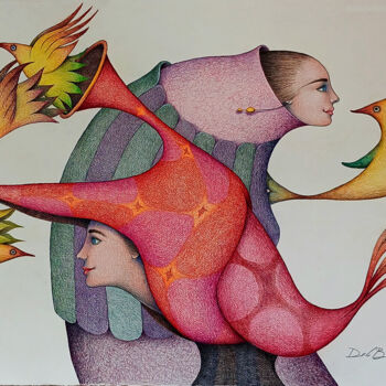 Disegno intitolato "Voladores V" da Delabarra, Opera d'arte originale, Matita