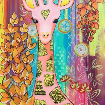 Painting titled "girafe rose.jpeg" by Corinne Bonsens, Original Artwork, Acrylic