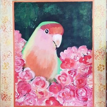Painting titled "perroquet rose.jpeg" by Corinne Bonsens, Original Artwork, Acrylic