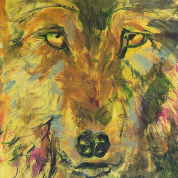 Painting titled "Yellow wolf" by Delfina Petkow, Original Artwork, Acrylic