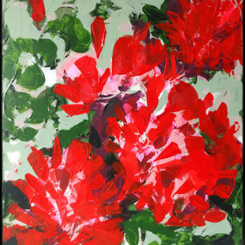 Painting titled "Red Flowers II" by Delfina Petkow, Original Artwork, Acrylic