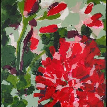 Painting titled "Red Flowers III" by Delfina Petkow, Original Artwork, Acrylic