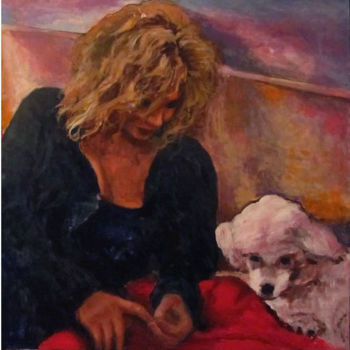Malerei mit dem Titel "Lady and dog" von Roberto Del Frate, Original-Kunstwerk