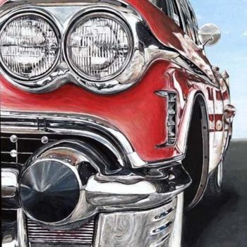 Painting titled "Red Cadillac" by Della Camilleri, Original Artwork, Acrylic