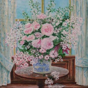 Картина под названием "Les roses" - Jean-Marie Delmann, Подлинное произведение искусства