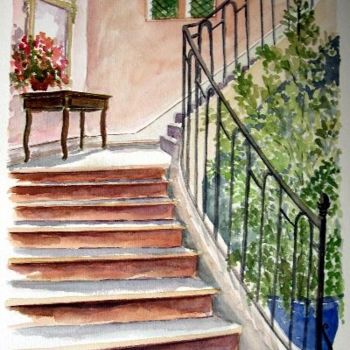 Painting titled "L'Escalier" by Jean-Marie Delmann, Original Artwork