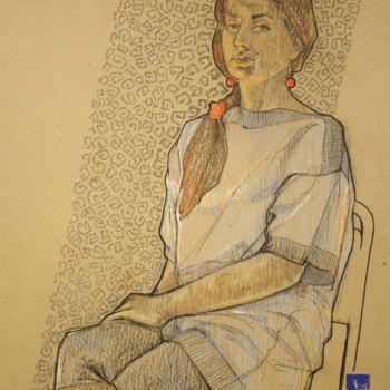 Dessin intitulée "Портрет Елены." par Aleksei Zaletov, Œuvre d'art originale, Pastel