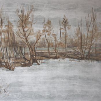 Dessin intitulée "Замерзший пруд." par Aleksei Zaletov, Œuvre d'art originale, Pastel