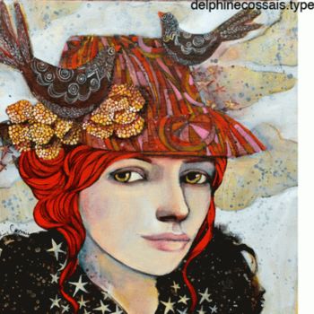 Painting titled "Lady Bird" by Delphine Cossais, Original Artwork, Acrylic