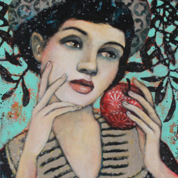 Malerei mit dem Titel "" Une pomme par jou…" von Delphine Cossais, Original-Kunstwerk, Acryl