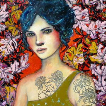 Painting titled "" Le tatouage porte…" by Delphine Cossais, Original Artwork, Oil