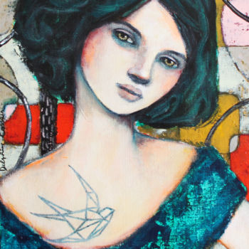 Картина под названием "" L'hirondelle de p…" - Delphine Cossais, Подлинное произведение искусства, Масло