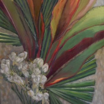 Painting titled "Eventail floral" by Delphine Germain, Original Artwork, Oil