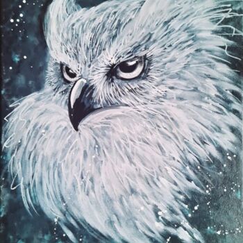 Painting titled "Grand duc" by Delphine Maranon, Original Artwork, Acrylic