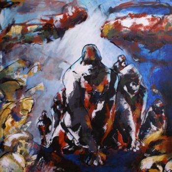 Peinture intitulée "groupe de gorilles" par Delphine Pellizzer, Œuvre d'art originale, Acrylique