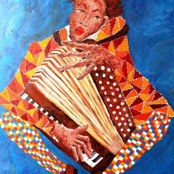 Painting titled "Accordéoniste" by Delphine Portier, Original Artwork, Oil