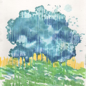 Pintura titulada "arbre bleu- dessin…" por Delphine Mabed, Obra de arte original