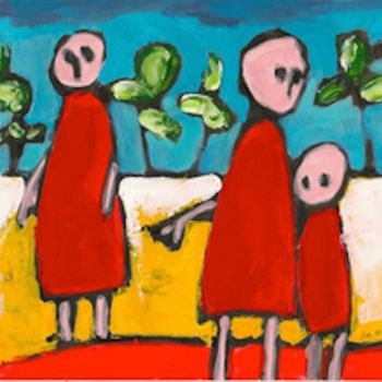 Картина под названием "famille en rouge" - Delphine Mabed, Подлинное произведение искусства, Масло