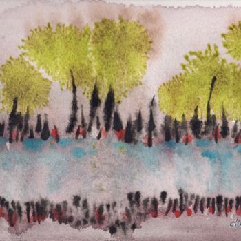 Painting titled "petit-paysage-15-dé…" by Delphine Mabed, Original Artwork, Watercolor