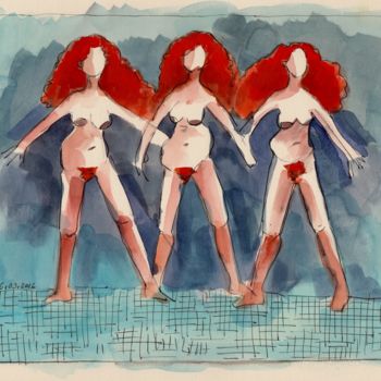Painting titled "2016 03 16 . 3 Rous…" by Delphine Mabed, Original Artwork, Watercolor