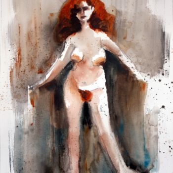 Pittura intitolato "2016 03 09 rousse 1…" da Delphine Mabed, Opera d'arte originale, Acquarello