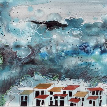 Painting titled "Paysage pluvieux.jp…" by Delphine Mabed, Original Artwork, Watercolor