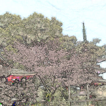 Grafika cyfrowa / sztuka generowana cyfrowo zatytułowany „Ueno Garden Tokyo” autorstwa Jamy Delpias, Oryginalna praca