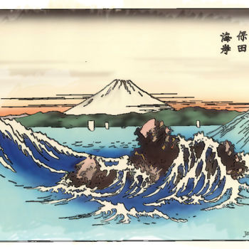 Digital Arts titled "En mer, le Fuji de…" by Jamy Delpias, Original Artwork, Digital Painting
